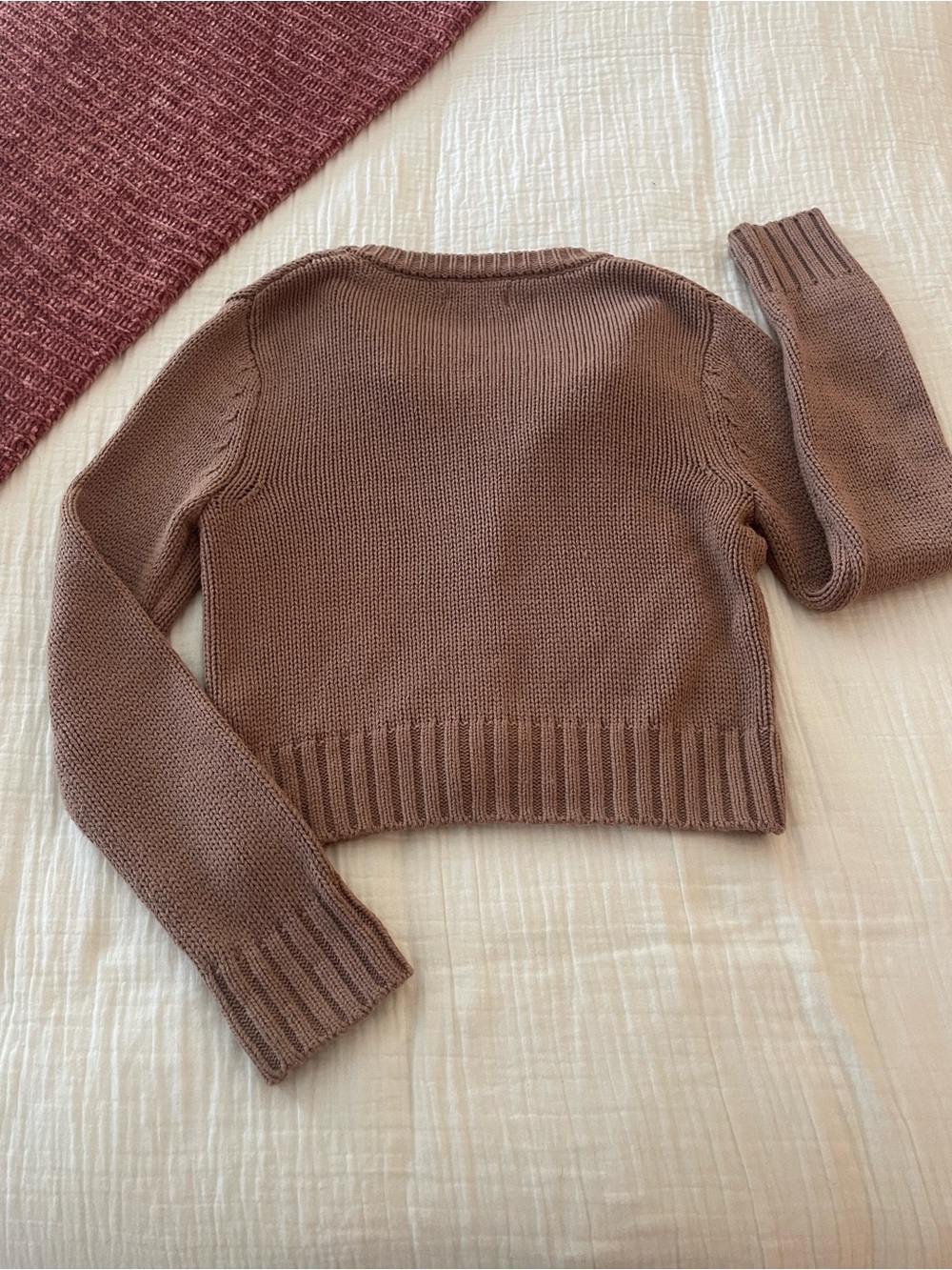 Chunky Brown Crewneck Button Cardigan Sweater size small - Picture 3 of 11